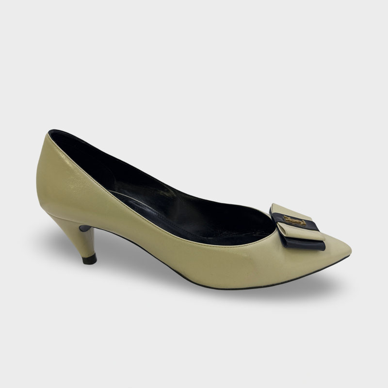 Saint Laurent Women's ecru kitten heel leather pumps