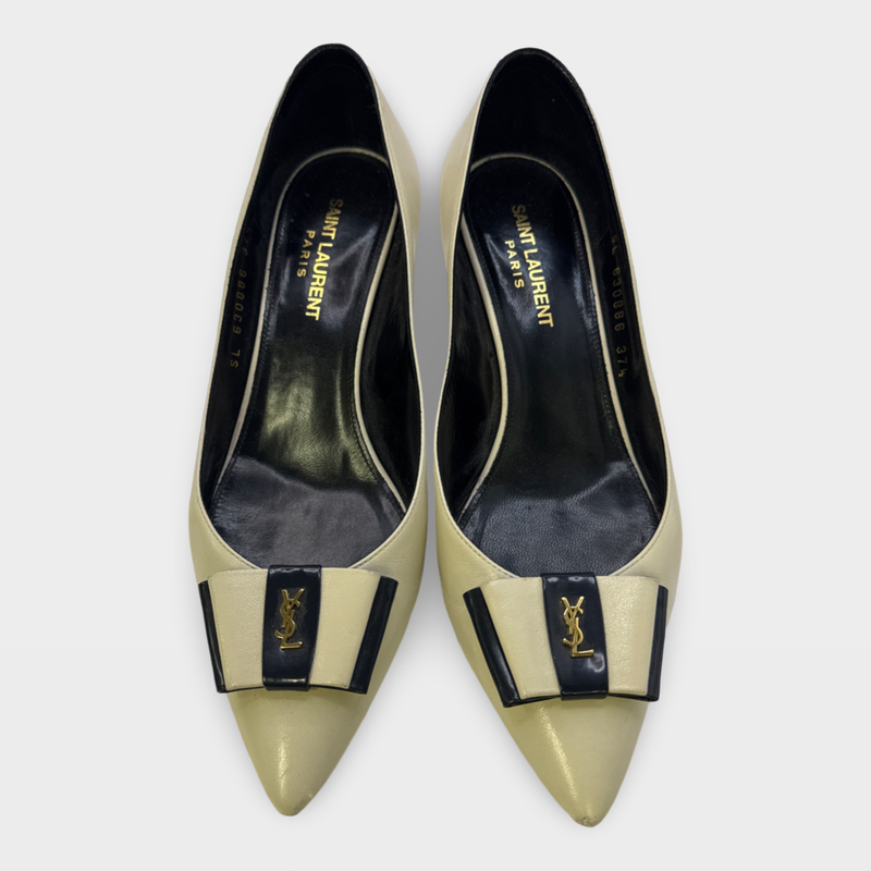 Saint Laurent Women's ecru kitten heel leather pumps