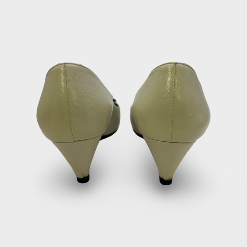 Saint Laurent Women's ecru kitten heel leather pumps