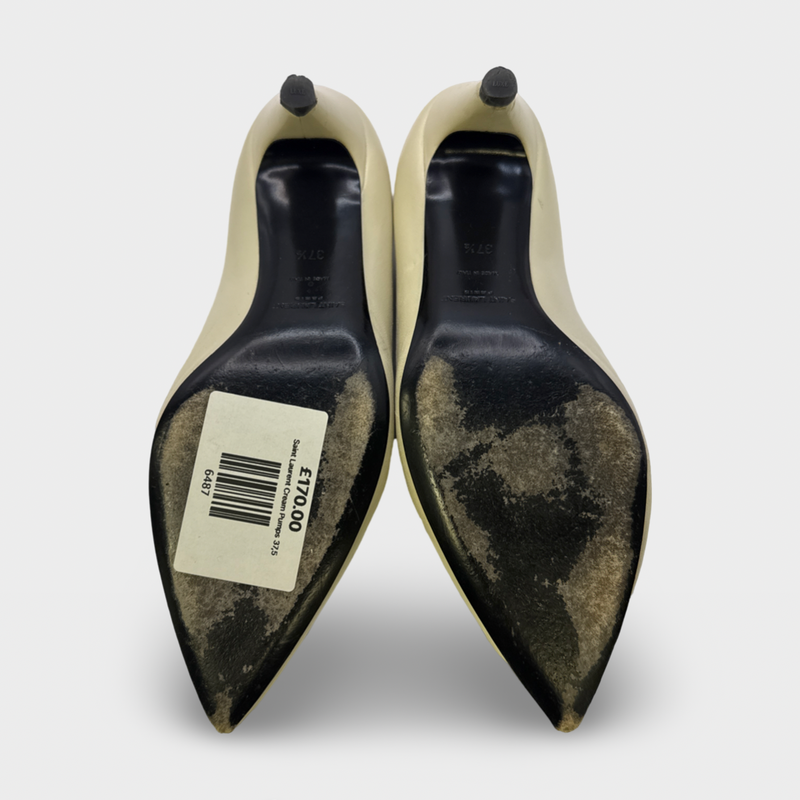 Saint Laurent Women's ecru kitten heel leather pumps