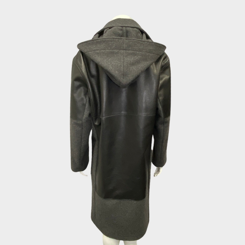 Celine women's grey wool coat with leather panels