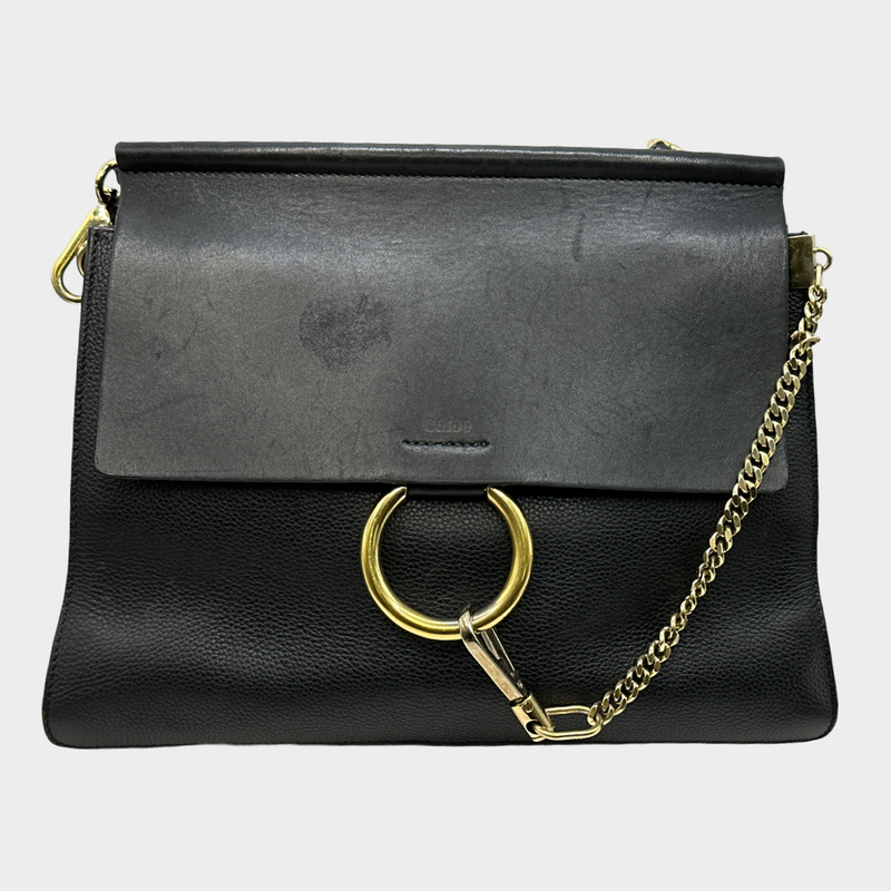 CHLOÉ black grained leather and suede FAYE handbag