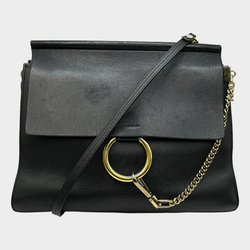 CHLOÉ black grained leather and suede FAYE handbag