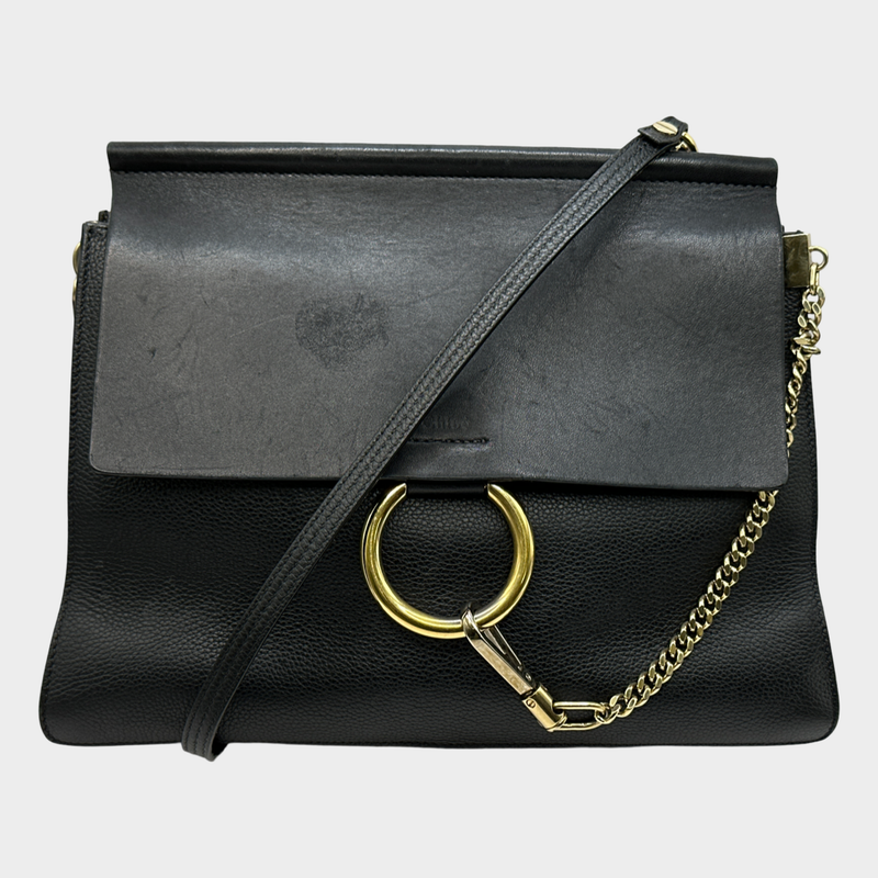 CHLOÉ black grained leather and suede FAYE handbag