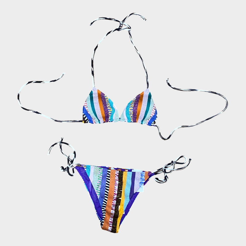 Missoni multicoloured patchwork stripe knitted print bikini