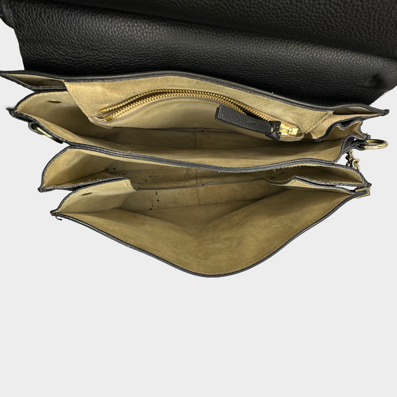 CHLOÉ black grained leather and suede FAYE handbag