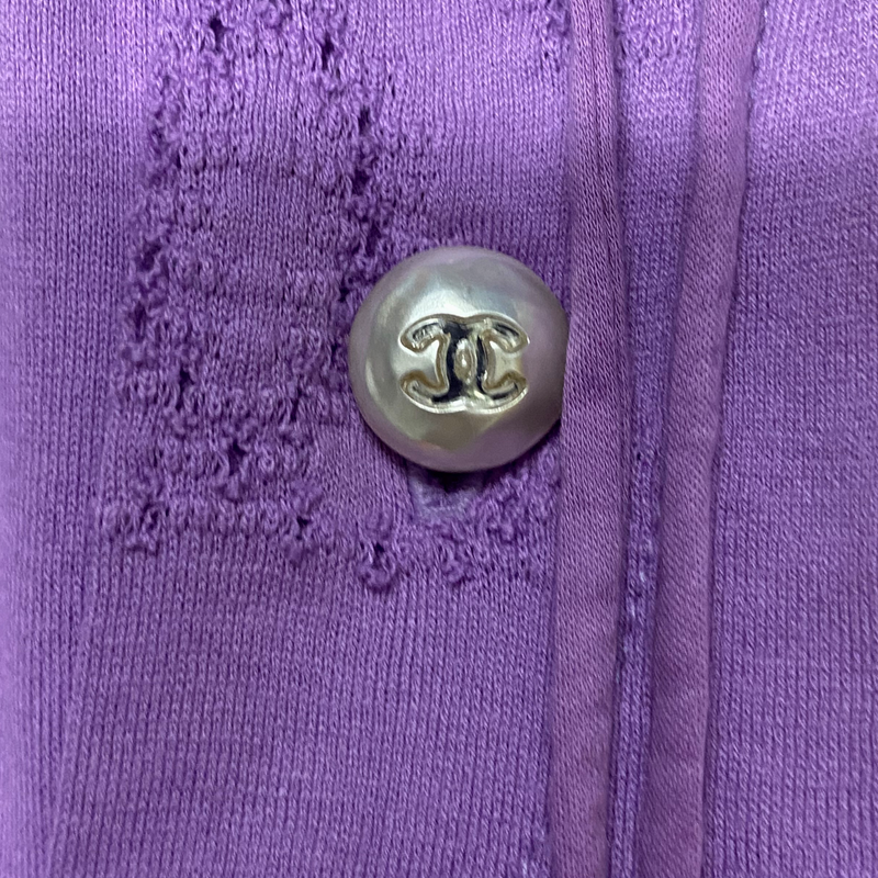 Chanel women's purple cotton CC logo shorts with pearls buttons