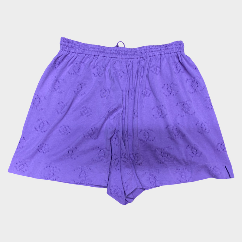 Chanel women's purple cotton CC logo shorts with pearls buttons