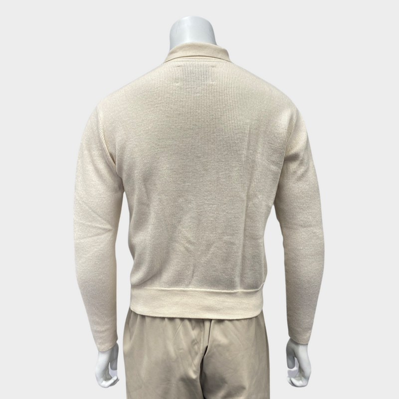 King & Tuckfield men's ecru and brown wool knit cardigan