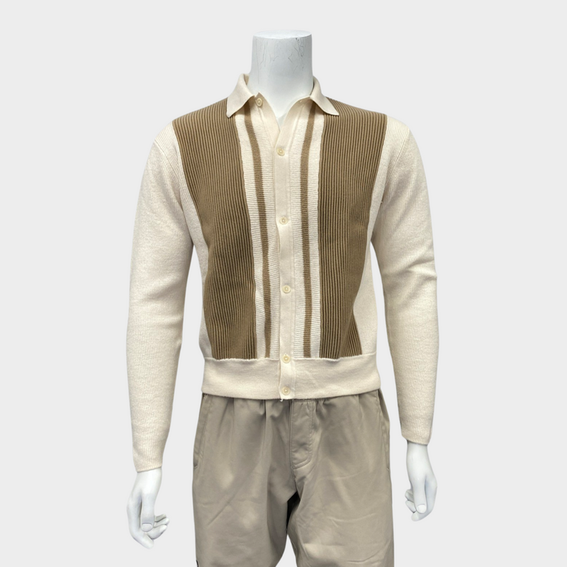 King & Tuckfield men's ecru and brown wool knit cardigan