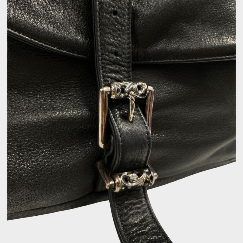 Chrome Hearts men's black leather crossbody bag