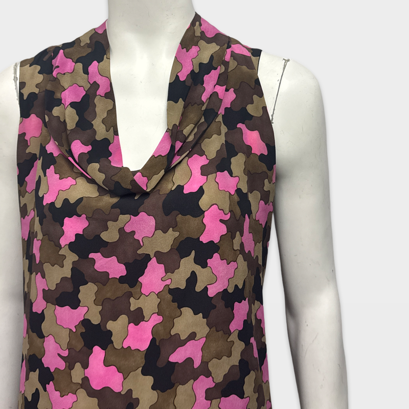 Prada Women's Brown and Pink silk Sleeveless Top