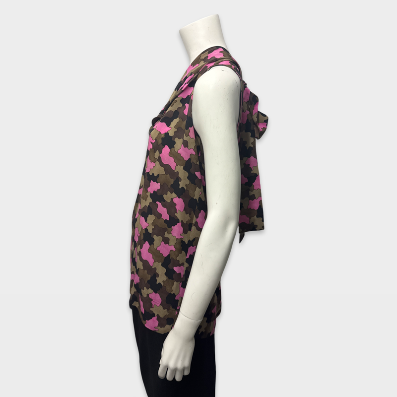 Prada Women's Brown and Pink silk Sleeveless Top