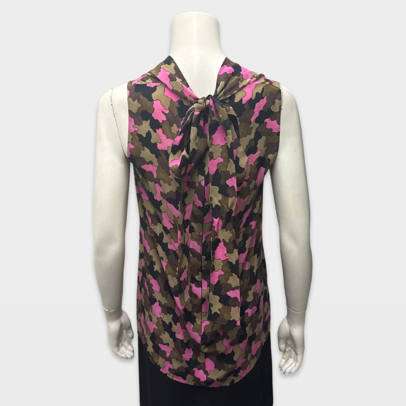 Prada Women's Brown and Pink silk Sleeveless Top