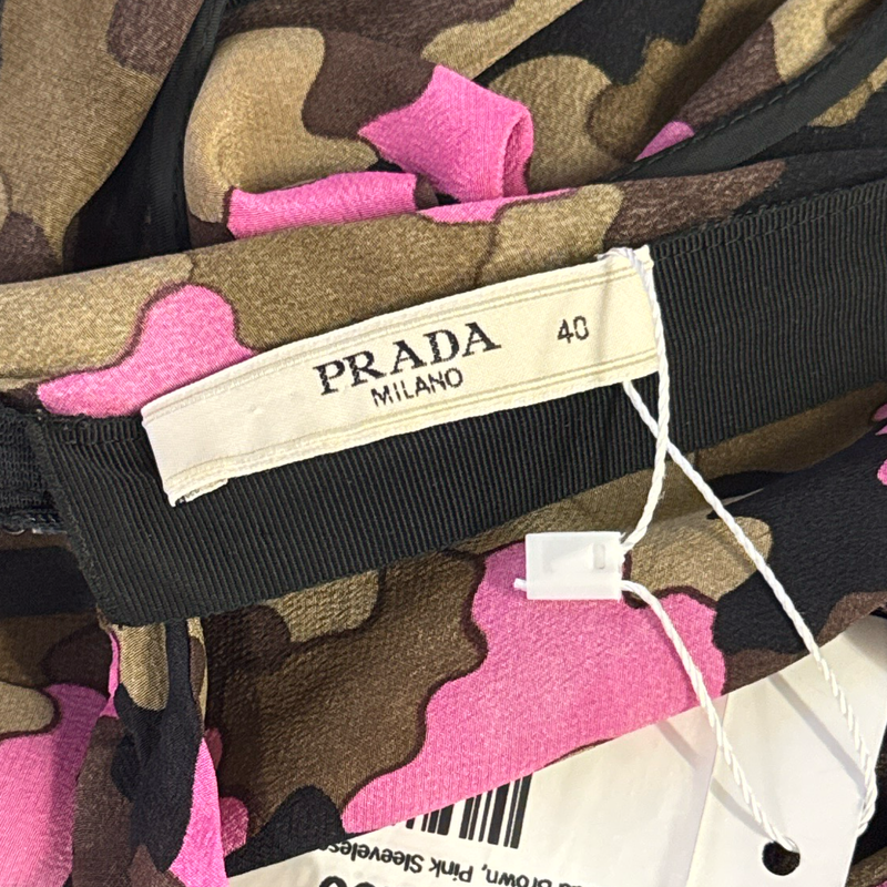 Prada Women's Brown and Pink silk Sleeveless Top