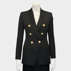 BALMAIN women's black wool double-breasted blazer with gold tone buttons