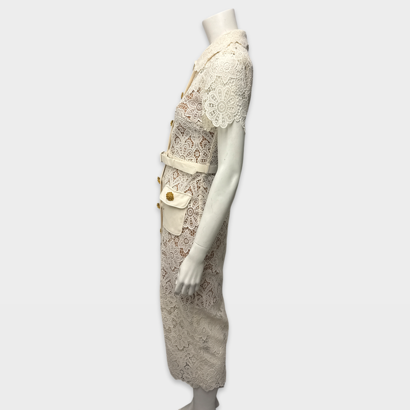 Self-Portrait Ecru lace Dress with gold buttons