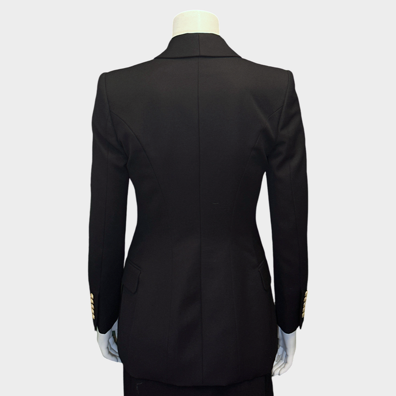 BALMAIN women's black wool double-breasted blazer with gold tone buttons