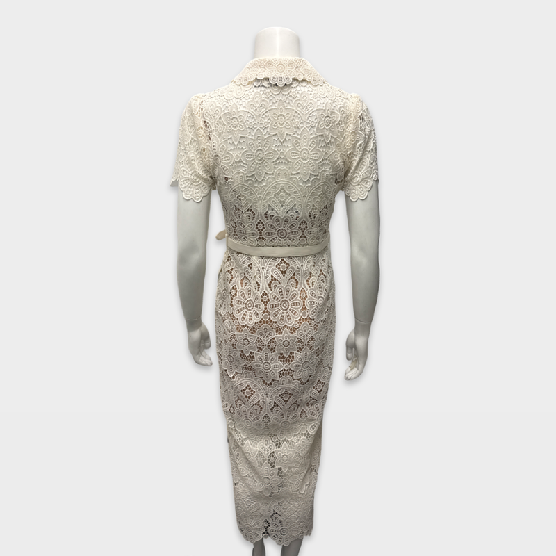Self-Portrait Ecru lace Dress with gold buttons