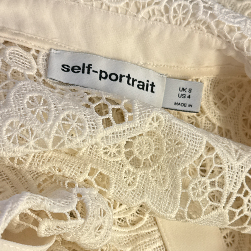 Self-Portrait Ecru lace Dress with gold buttons