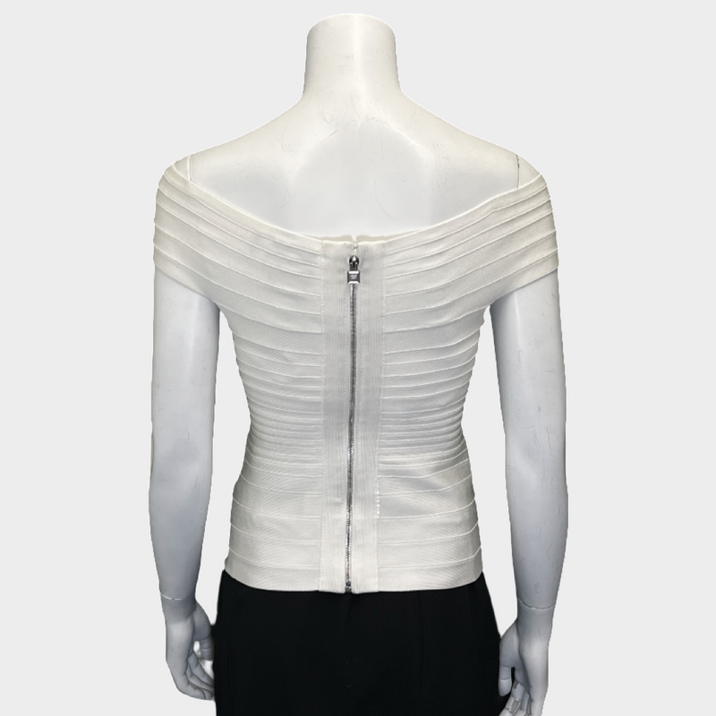 Herve Leger white panelled bandage open-shoulder zipped top