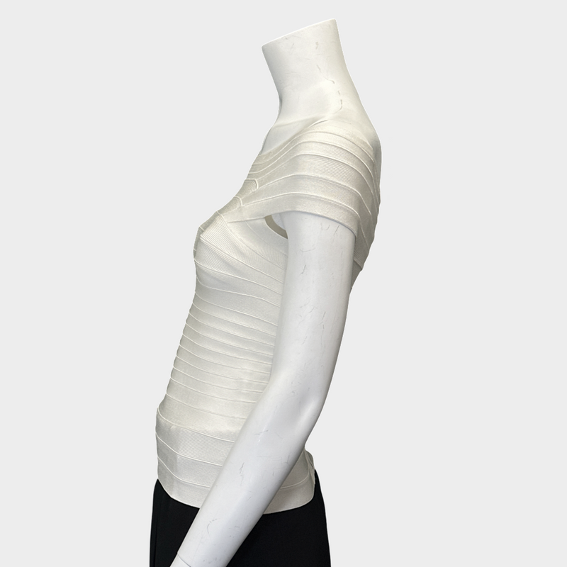 Herve Leger white panelled bandage open-shoulder zipped top