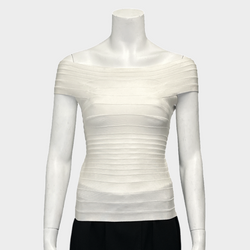 Herve Leger white panelled bandage open-shoulder zipped top
