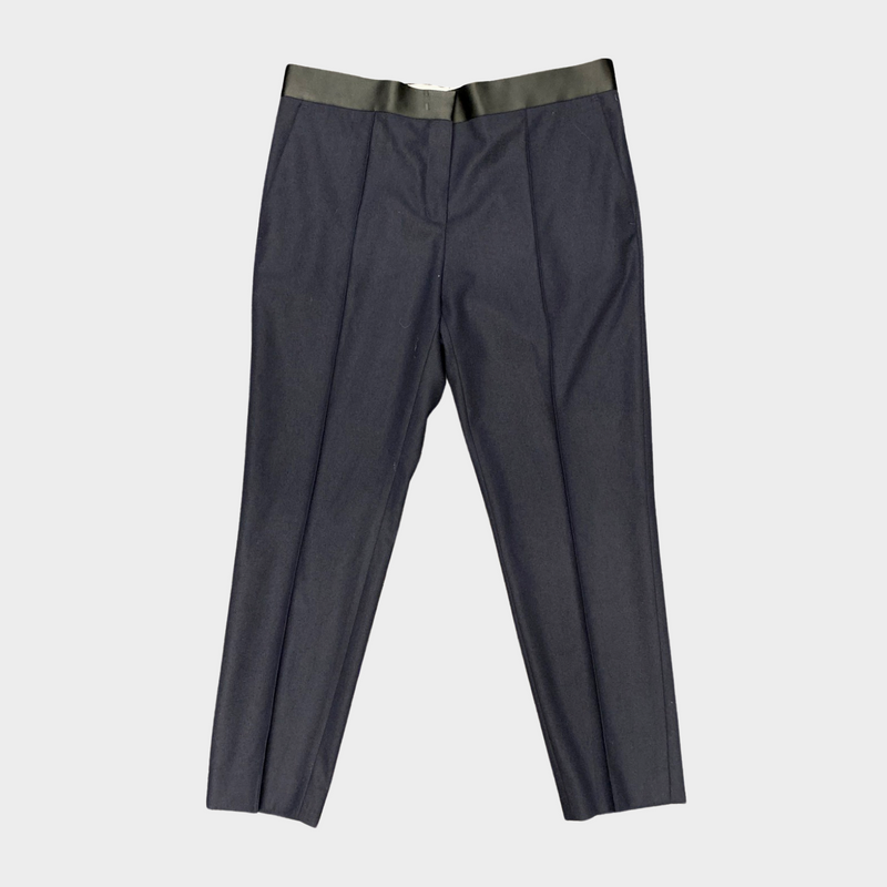 Celine women's navy wool trousers with silk strip