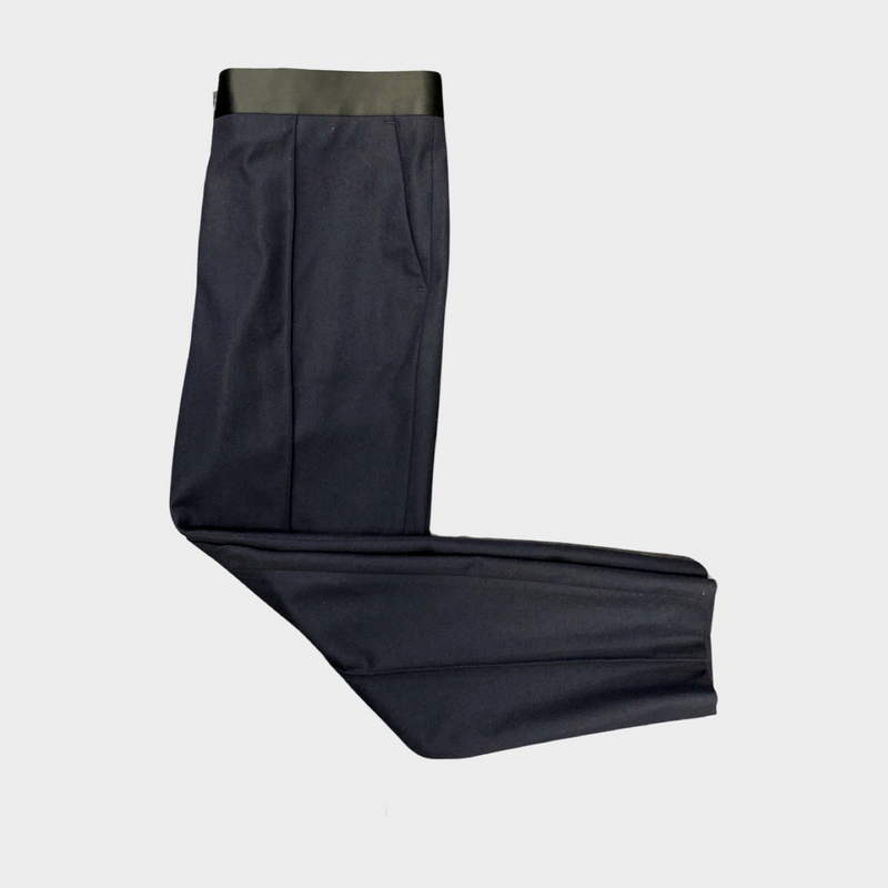 Celine women's navy wool trousers with silk strip