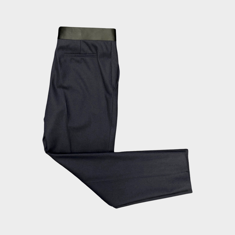 Celine women's navy wool trousers with silk strip