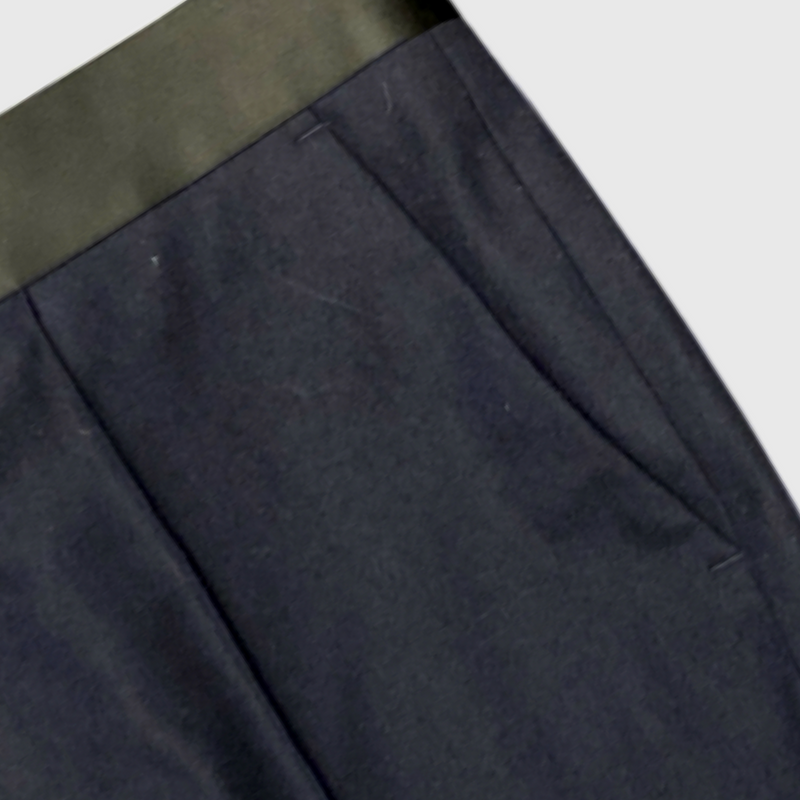 Celine women's navy wool trousers with silk strip