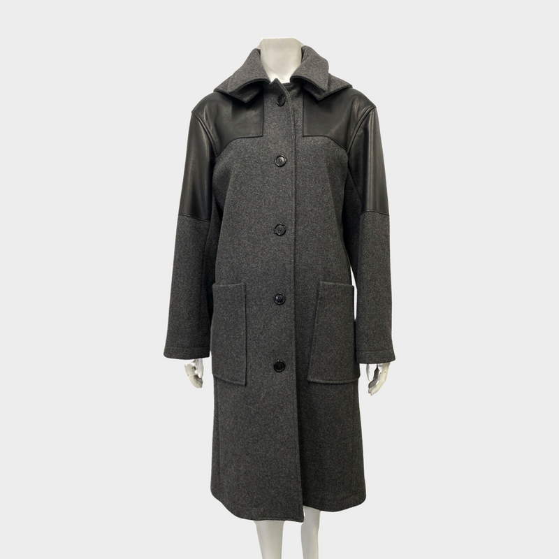 Celine women's grey wool coat with leather panels