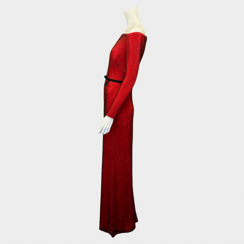 Ralph Lauren women's red viscose belted beaded maxi dress