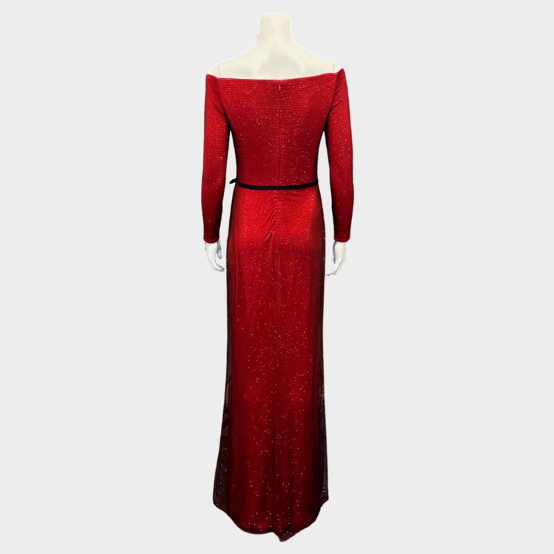 Ralph Lauren women's red viscose belted beaded maxi dress