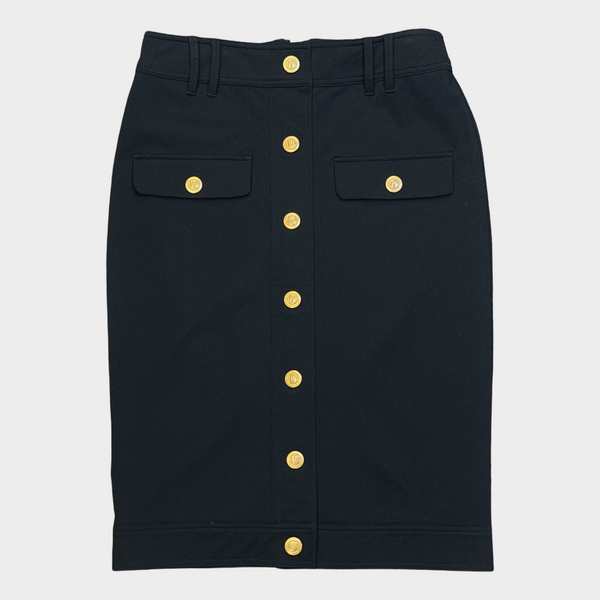BALMAIN women's black elastane zipped skirt with gold buttons