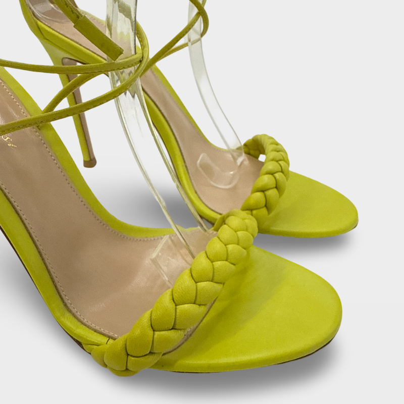Gianvito Rossi Lime Green Leather Heeled Sandals