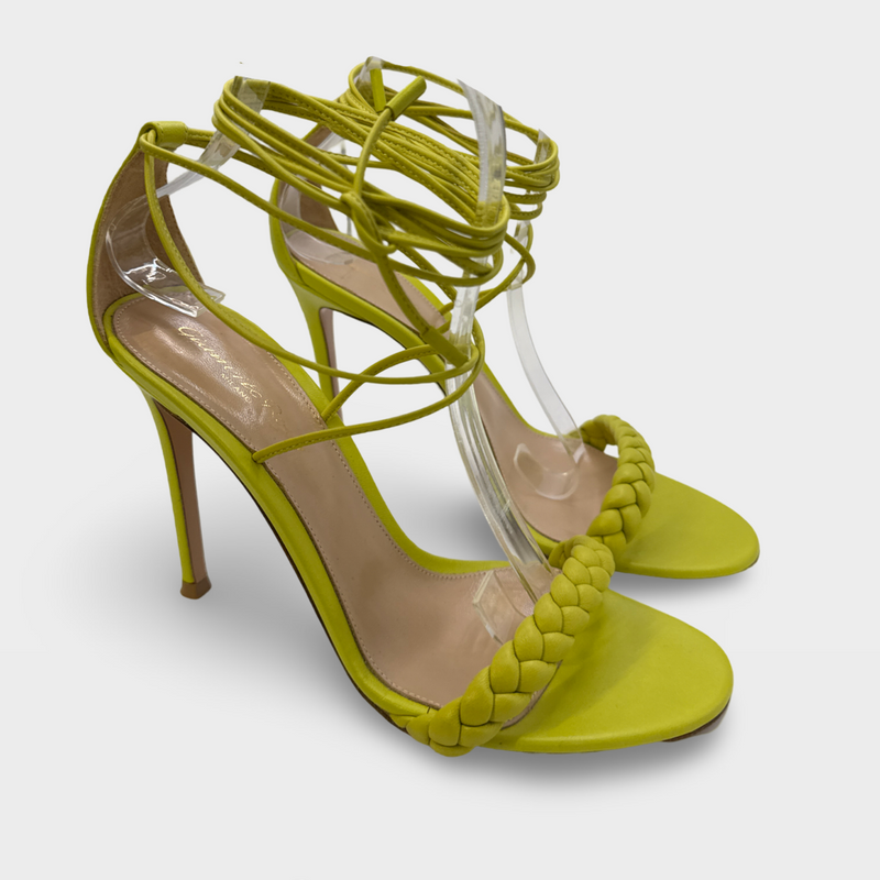 Gianvito Rossi Lime Green Leather Heeled Sandals