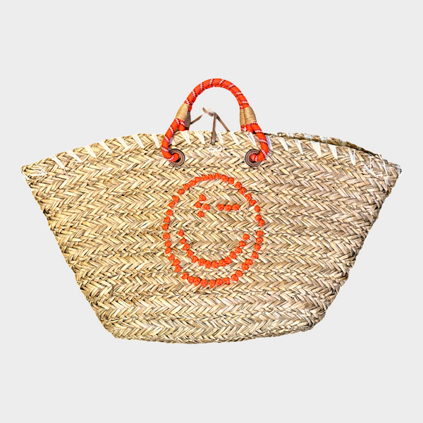 ANYA HINDMARCH raffia beach basket tote with robe neon orange handles