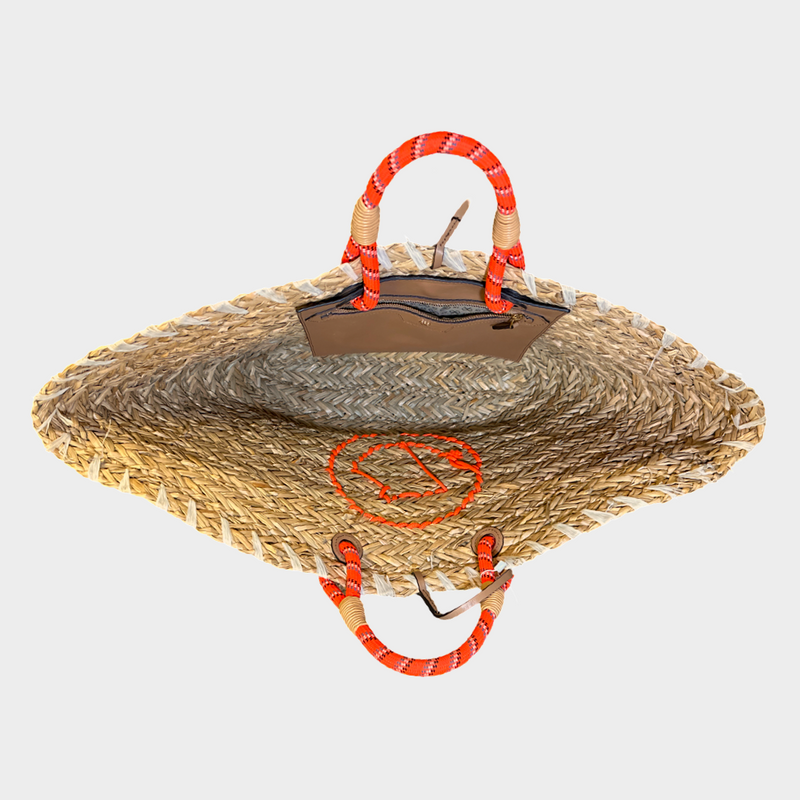 ANYA HINDMARCH raffia beach basket tote with robe neon orange handles
