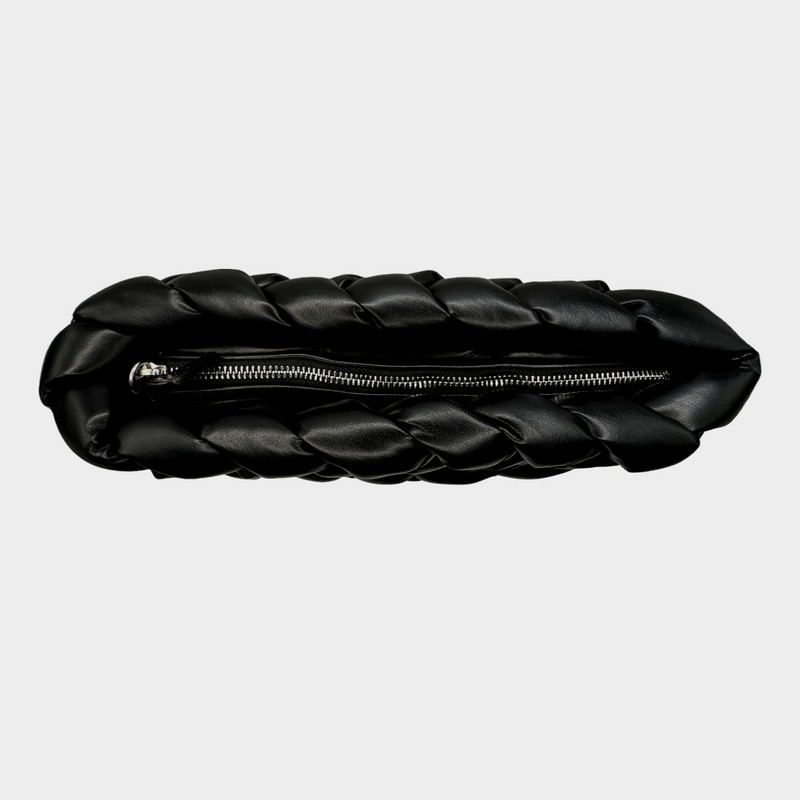A.W.AK.E women's black leather braided clutch
