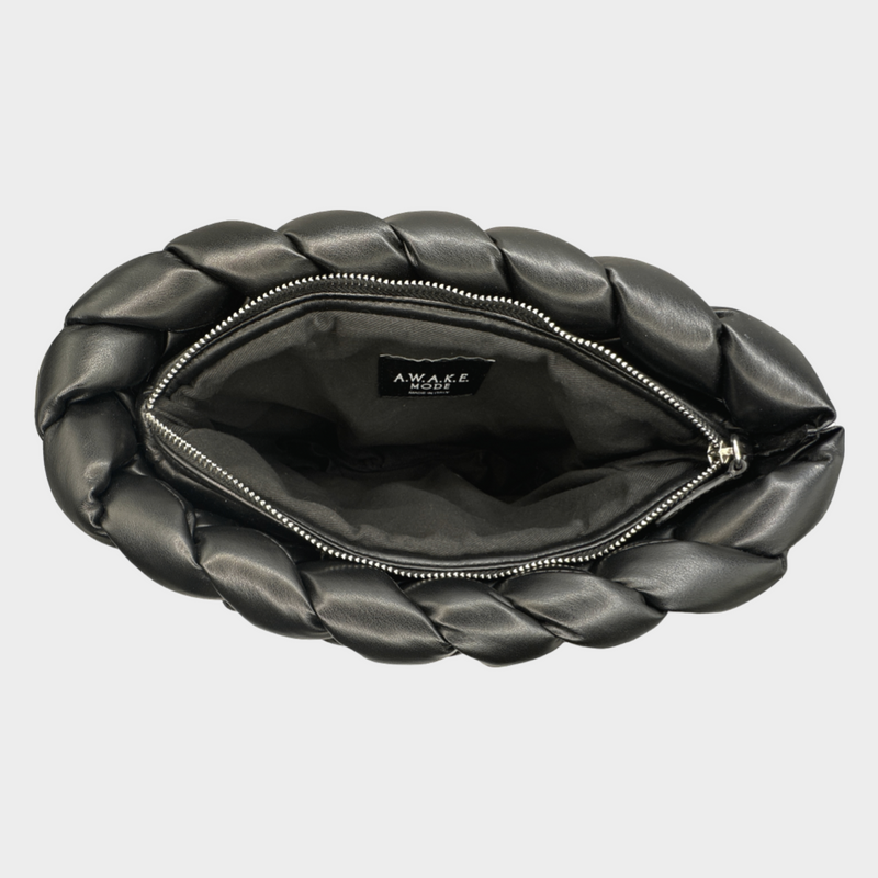 A.W.AK.E women's black leather braided clutch