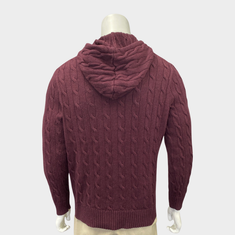 Polo Ralph Lauren men's burgundy cable knit hoodie jumper