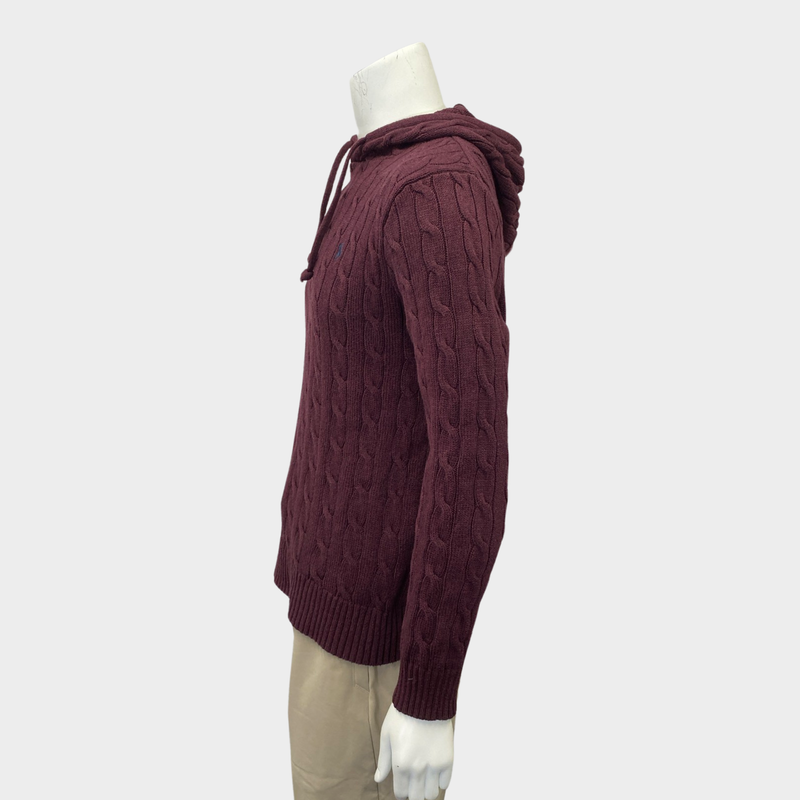 Polo Ralph Lauren men's burgundy cable knit hoodie jumper