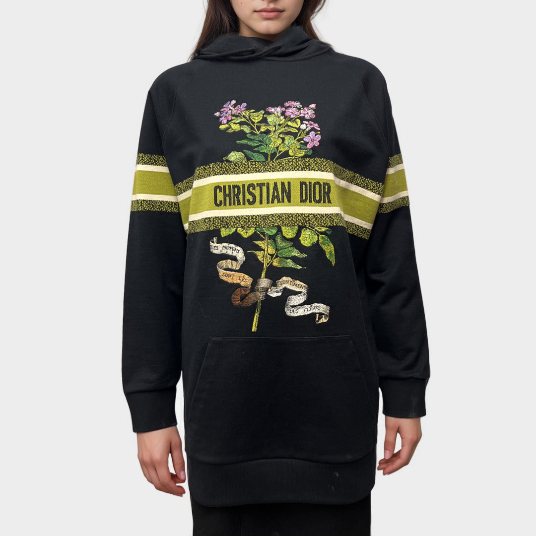 Christian Dior Women's Black Flower Embroidery Cotton Hoodie