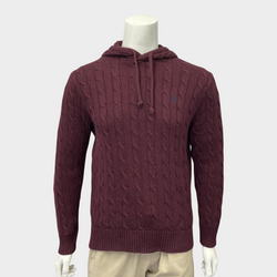 Polo Ralph Lauren men's burgundy cable knit hoodie jumper