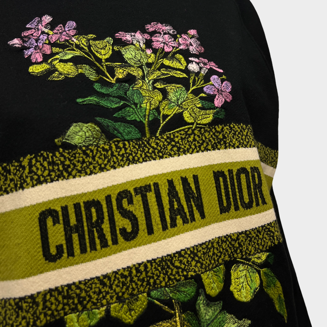 Christian Dior Women's Black Flower Embroidery Cotton Hoodie
