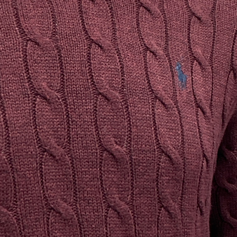 Polo Ralph Lauren men's burgundy cable knit hoodie jumper