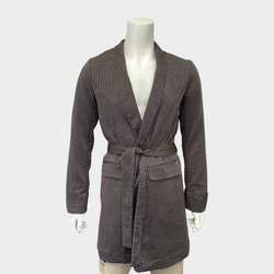 La Perla men's navy geometric print belted robe/trench coat