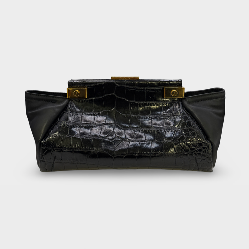 Lanvin Women's Black Croc pattern leather Clutch Bag