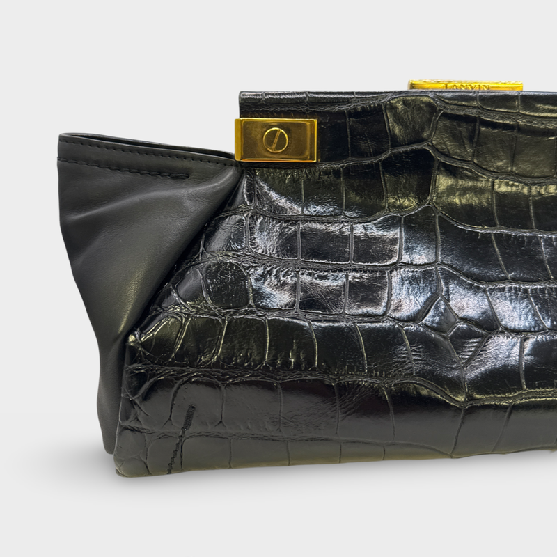 Lanvin Women's Black Croc pattern leather Clutch Bag